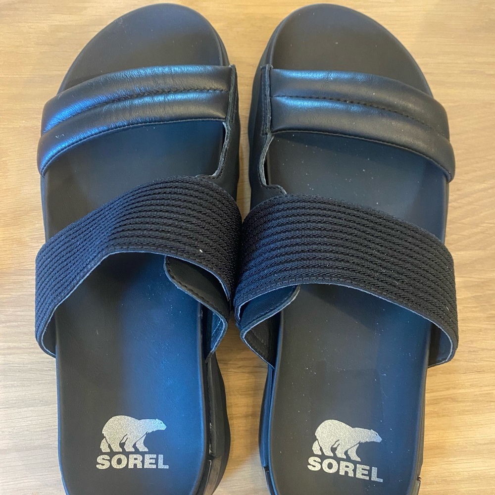 Sorel Black Leather Sandals